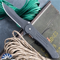 John Kubasek Custom Flipper D2 Carbon Fiber Laminate Modified Spear Point Blade, Carbon Fiber Handle