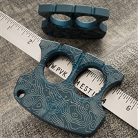 J&L Machining Works 2 Finger Knuck/Paperweight -  "Topo" Blue Aluminum