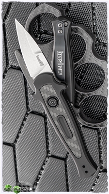 Kershaw Launch 12CA Mini Stiletto Auto, Black Aluminum W/Carbon Fiber, Stonewashed CPM-154