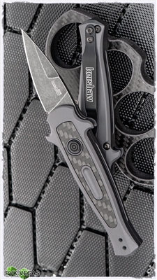 Kershaw Launch 12CA Mini Stiletto Auto, Gray Aluminum W/Carbon Fiber, Black Washed CPM-154