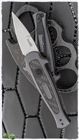 Kershaw Launch 12CA Mini Stiletto Auto, Gray Aluminum W/Carbon Fiber, Stonewashed CPM-154