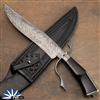 Kelly Vermeer Take Down Fighter, Riptide Damascus Blade, Black Horn Handle, Black Leather Sheath