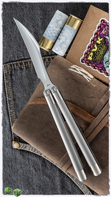 LOGAN Balisongs Fiore Knife & Tashi Bharucha Pinless Balisong Hawk Mirror Finish Blade Ti Double Finish Handle