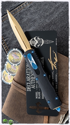 PVK Custom Marfione Custom Dirac Delta 24K Mirror Polish Hefted Alloy Two-Tone Blue Ringed Hardware 24K Gold Clip