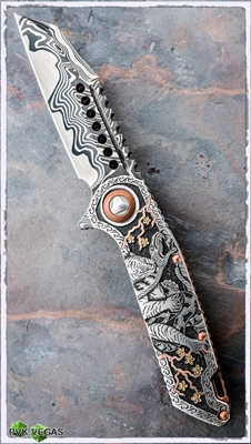 Marfione Custom Muller Engraved Damascus Blade Warhound Folder