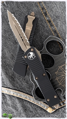 Microtech Troodon D/A 138-15AP Bronze Apocalyptic Full Serrated Double Edge