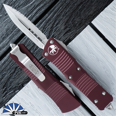 Microtech Troodon D/E 138-6MR Satin Full Serrated Blade Merlot Handle