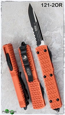Microtech Ultratech D/A OTF Tri-Grip  S/E Black Serrated Blade Orange Handle