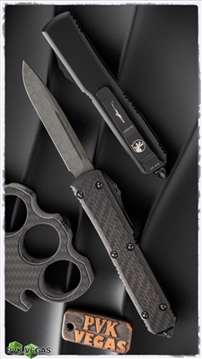 Microtech Ultratech Signature Series 121-16CFS S/E Damascus Carbon Fiber Top Ringed Hardware