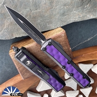 Microtech Daytona 126-1BIPUS Double Edge Black Blade, Black Handle Purple Bubble Inlay Signature Series