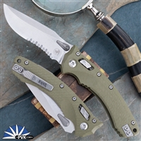 Microtech Amphibian 137RL-11FLGTOD Ram-Lok G10 OD Green Fluted, Stonewash Partial Serrated