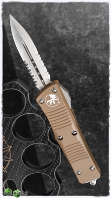 Microtech Troodon D/A 138-5TA Satin Serrated Double Edge Tan Handle