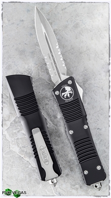 Microtech Combat Troodon D/A OTF D/E 142-11 Stonwash Serrated Blade Black Handle Silver Hardware (as shown bra)