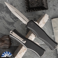 Microtech Hera II 1702-10 Double Edge Stonewash Blade, Black Handle