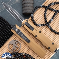 Microtech Dirac 225-1TA Black Blade, Tan Handle