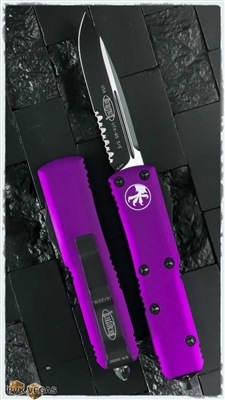 Microtech UTX-85 D/A OTF Violet Handle Black Serrated Blade