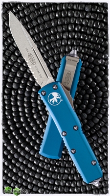 Microtech UTX-85 S/E 231-11BL Stonewash Serrated Blade Blue Handle