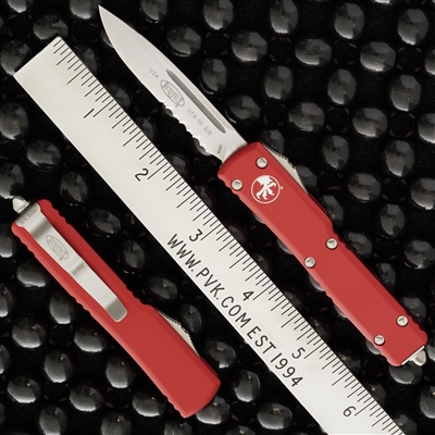 Microtech UTX-70 S/E 148-11RD Stonewash Partial Serrated Red Handle