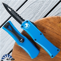 Microtech Hera 702-3BL D/E Full Serrated Black Blade, Blue Handle