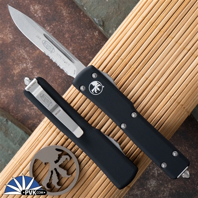 Microtech UTX-70 S/E 148-11 Stonewash Partial Serrated Blade Black Handle