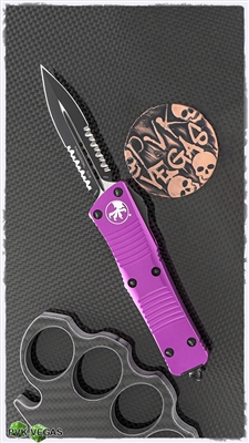 Microtech Troodon D/E 138-2VI Black Serrated Violet Handle