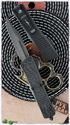 Microtech Combat Troodon D/A OTF 146-16CFS Damascus Bowie Blade Carbon Fiber Top W/Aluminum Chassis Black Ringed HW