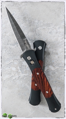 Protech Large Don Auto 1906 Black Handle Damascus Blade Cocobolo Inlays