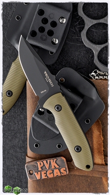 Protech Les George SBR Fixed Blade, Black DLC S35-VN, Green 3D G10, Kydex Sheath