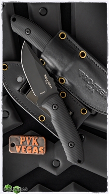 Protech Les George SBR Fixed Blade, Black DLC S35-VN, Black 3D G10, GFELLER Leather Sheath