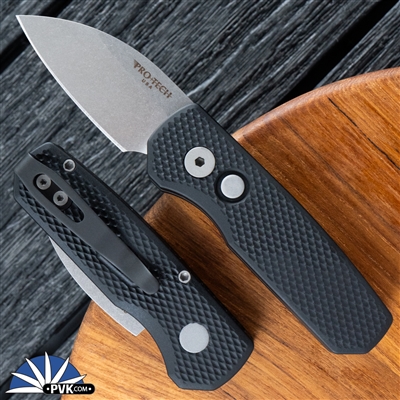 Protech Runt 5 R5105 Textured Black Handle Wharncliffe Blade