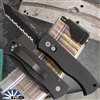 Custom REK Knives Protech Emerson CQC7 Auto E7T03 Tanto Point Black Full Serrated Blade, Black Handle