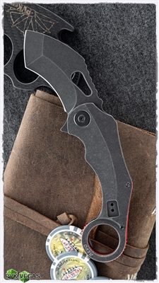 REVO Knives K9 Karambit Flipper, 3" Black Stonewashed Blade Recurve Tanto Blade, Stainless Steel Handles
