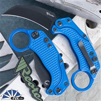 Reate EXO-K Gravity Karambit, PVD N690, Blue Oxide Aluminum, Tan Trainer