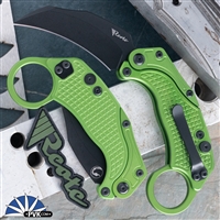 Reate EXO-K Gravity Karambit, PVD N690, Green Oxide Aluminum, Tan Trainer