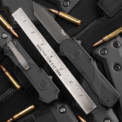 Sig Sauer/Hogue Knives Compound "Emperor Scorpion" OTF AUTO Knife 3.5" CPM-S30V Black Tanto Edge Blade, Black G10 Handles