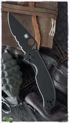 Spyderco Tenacious Folding Knife 3.38" Black Combo Blade, G10 Handles