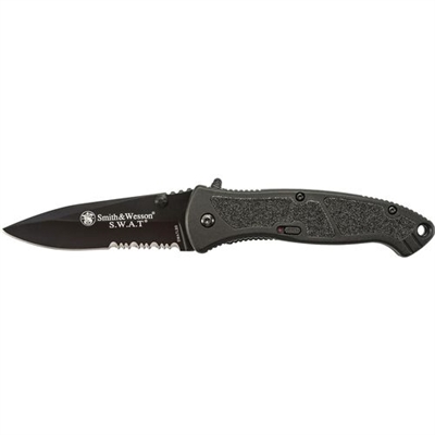 Smith & Wesson SWATMBS 7.5in High Carbon S.S. Assisted Opening Knife with 3.2in Serrated Drop Point Blade and Aluminum Handle