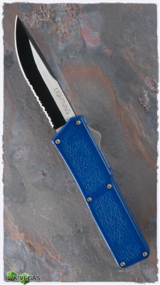 Taiwan Lightning Blue Handle Two Tone Single Edge Partial Serrated Blade