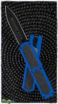 Titan D/A OTF Automatic Knife Black Plain Dagger Blade Blue Handle