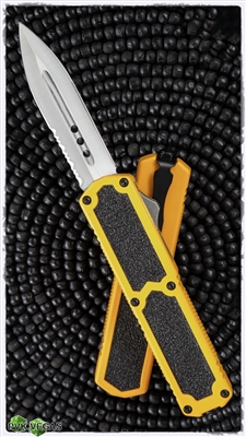 Titan D/A OTF Automatic Knife Yellow Handle Silver Double Edge Partial Serrated