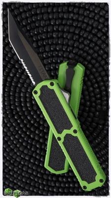 Titan D/A OTF Auto Toxic Green Handle Black Tanto Partial Serrated