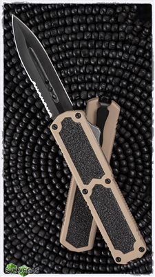 Titan D/A OTF Auto Tan Handle Black Double Edge Partial Serrated