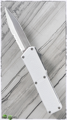 Taiwan Lightning White Handle Silver Double Edge Partial Serrated Blade