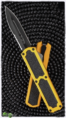 Titan D/A OTF Auto Yellow Handle Black Double Edge Partial Serrated Blade