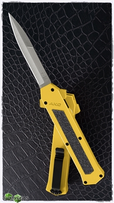 AKC F-16 D/A OTF Stiletto Silver Bayonet Yellow Handle