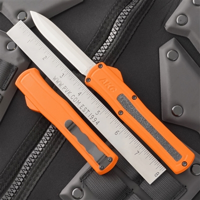 AKC F-20 D/A OTF Silver Drop Point Orange Handle