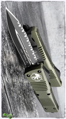 Microtech Combat Troodon D/A OTF 142-3OD D/E Full Serrated Black Blade Green Handle
