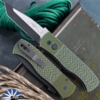 Protech Emerson CQC7 Auto E7T15-BW Green, 2 Tone DLC/Satin Chisel Tanto Blade, Green Battle Worn Jigged Textured Handle