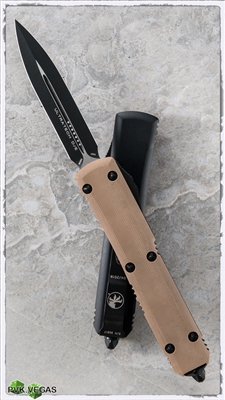 Microtech Ultratech D/E 122-1GTTA Black Blade Tan G10 Handle Top