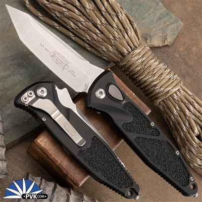 Microtech Socom Elite Auto 161A-10 Tanto Edge Stonewash Blade, Black Handle